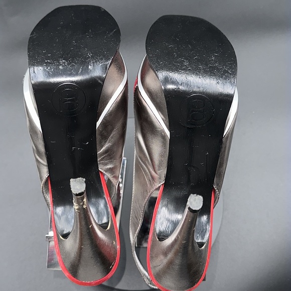 Bebe Zahara, Peach & silver, open toe sling back platform stilettos Size 8 Women - Picture 4 of 7